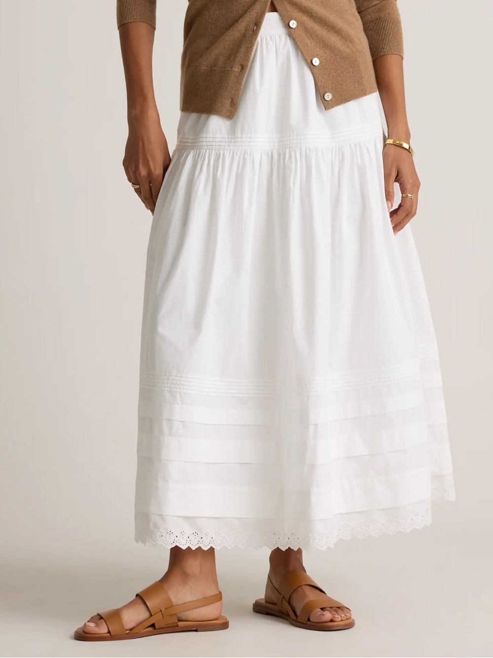 Quince Organic Cotton Poplin Pintuck Maxi Skirt White Medium Lined - Picture 5 of 14